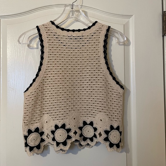 RD Style Cotton Blend Open Stitch Crochet Floral Sweater Cream Black Size XS - Picture 7 of 12